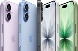 iPhone 17, exterior front, exterior rear, exterior side, five colours: Lavender, Mist Blue, Black, White and Sage