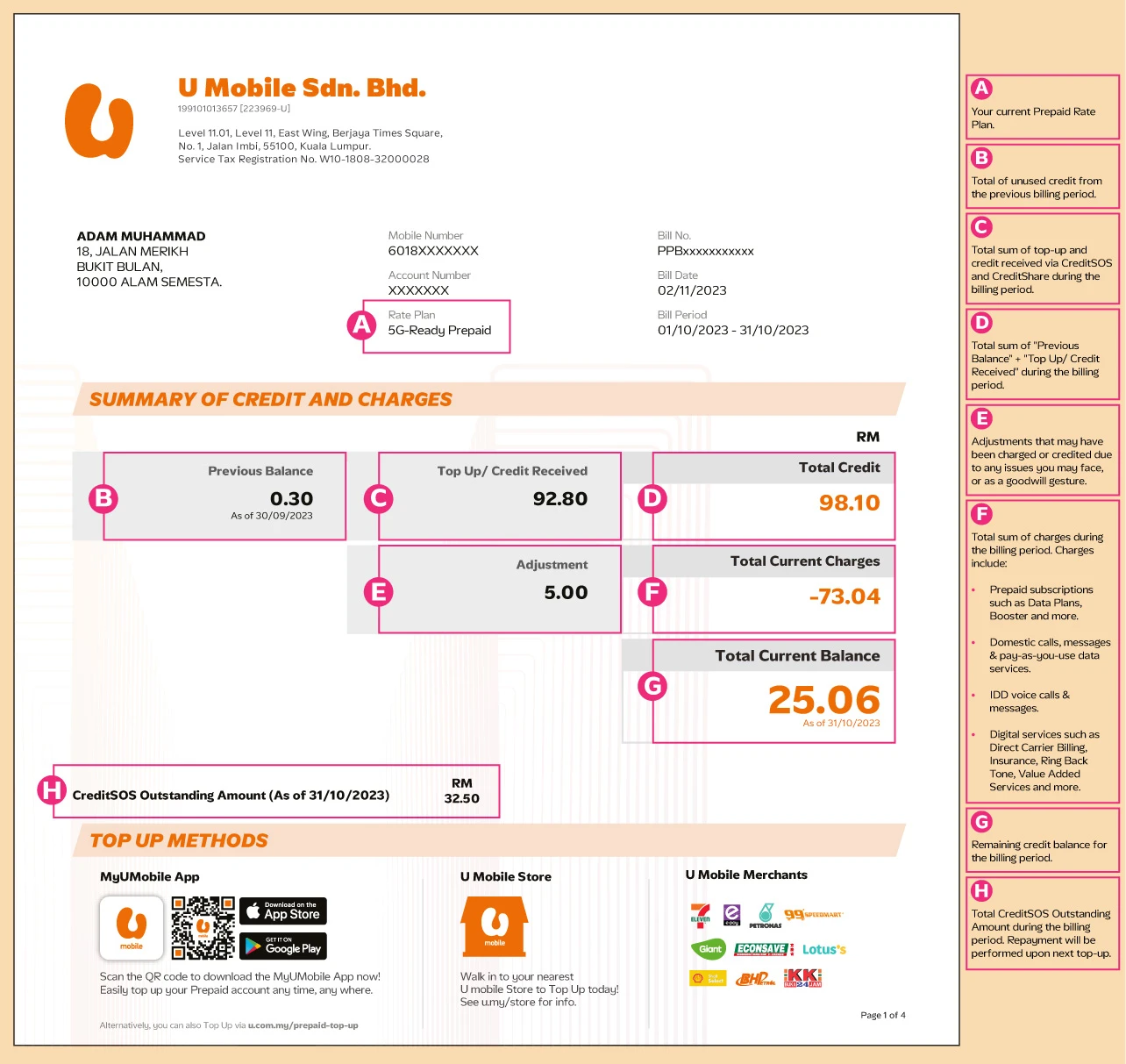 Prepaid Preapaid Bill Statment 1 Image U Mobile